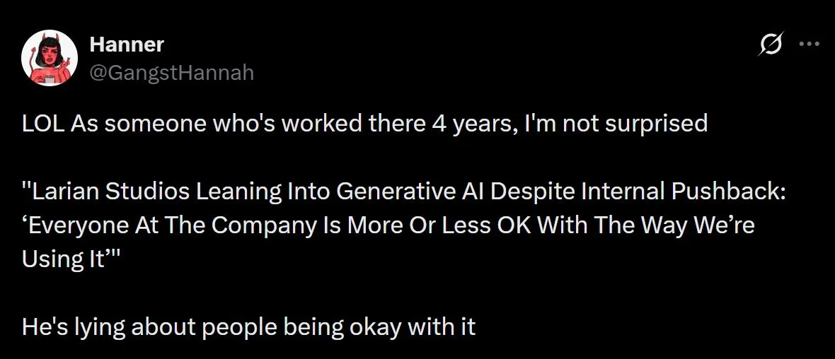 Larian Studios Developer on AI