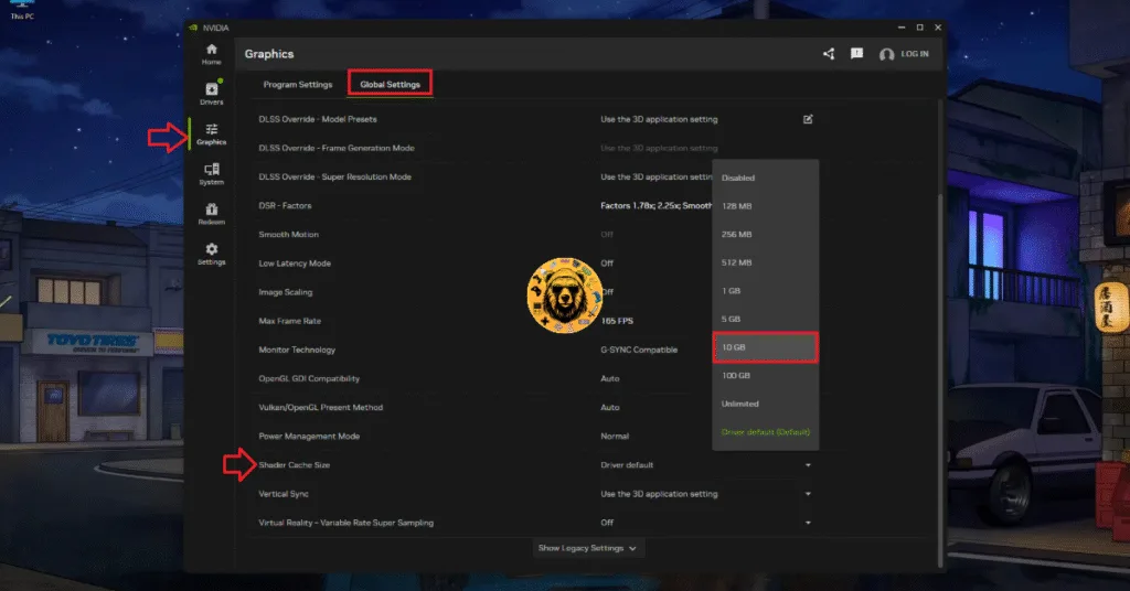 How to increase the Shader Cache Size using NVIDIA APP?