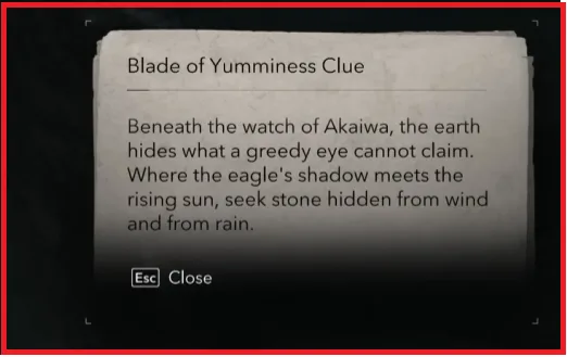 blade of yumminess clue in assassins creed shadows