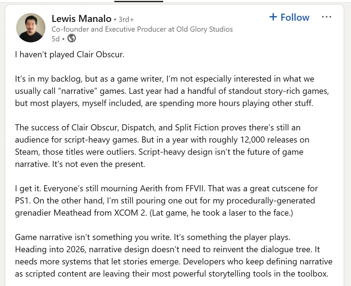 Former Ubisoft Developer Lewis Manalo On Narrative Games