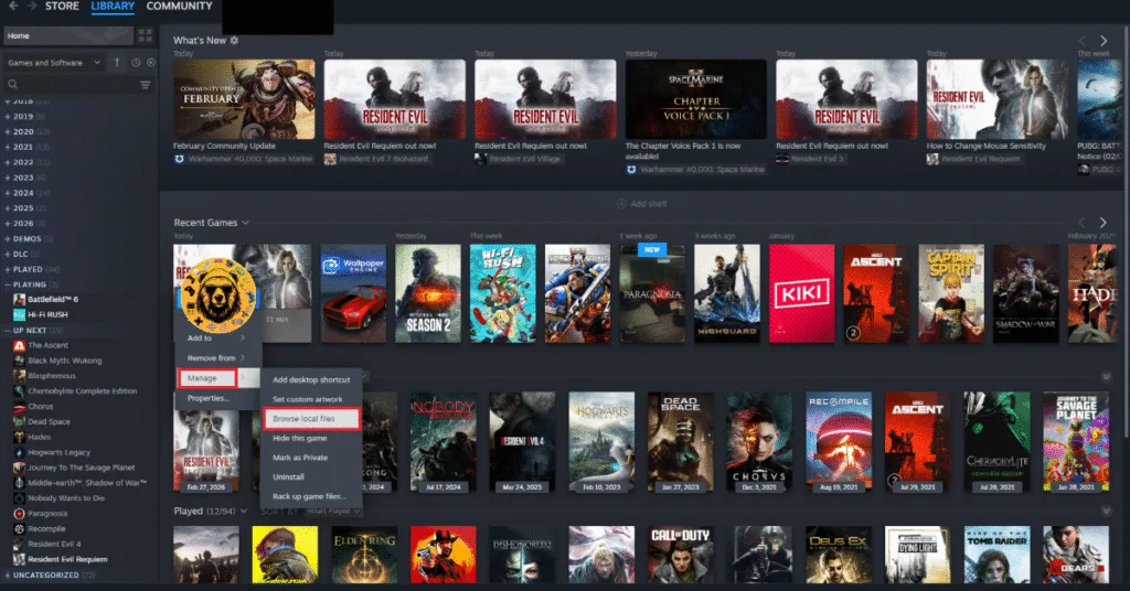 How to browse Resident Evil 9 Requiem game files on Steam?