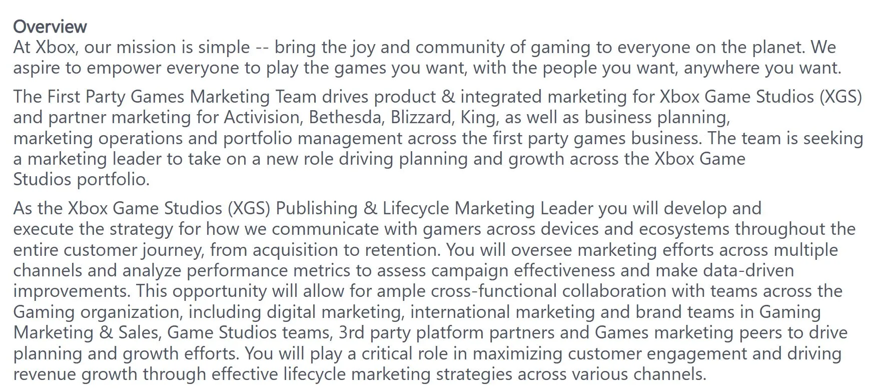Xbox Marketing Leader